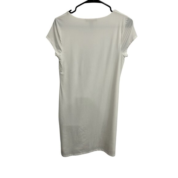 INC International Concepts Petite White Dress Black Feather Design SZ PM - Picture 2 of 8